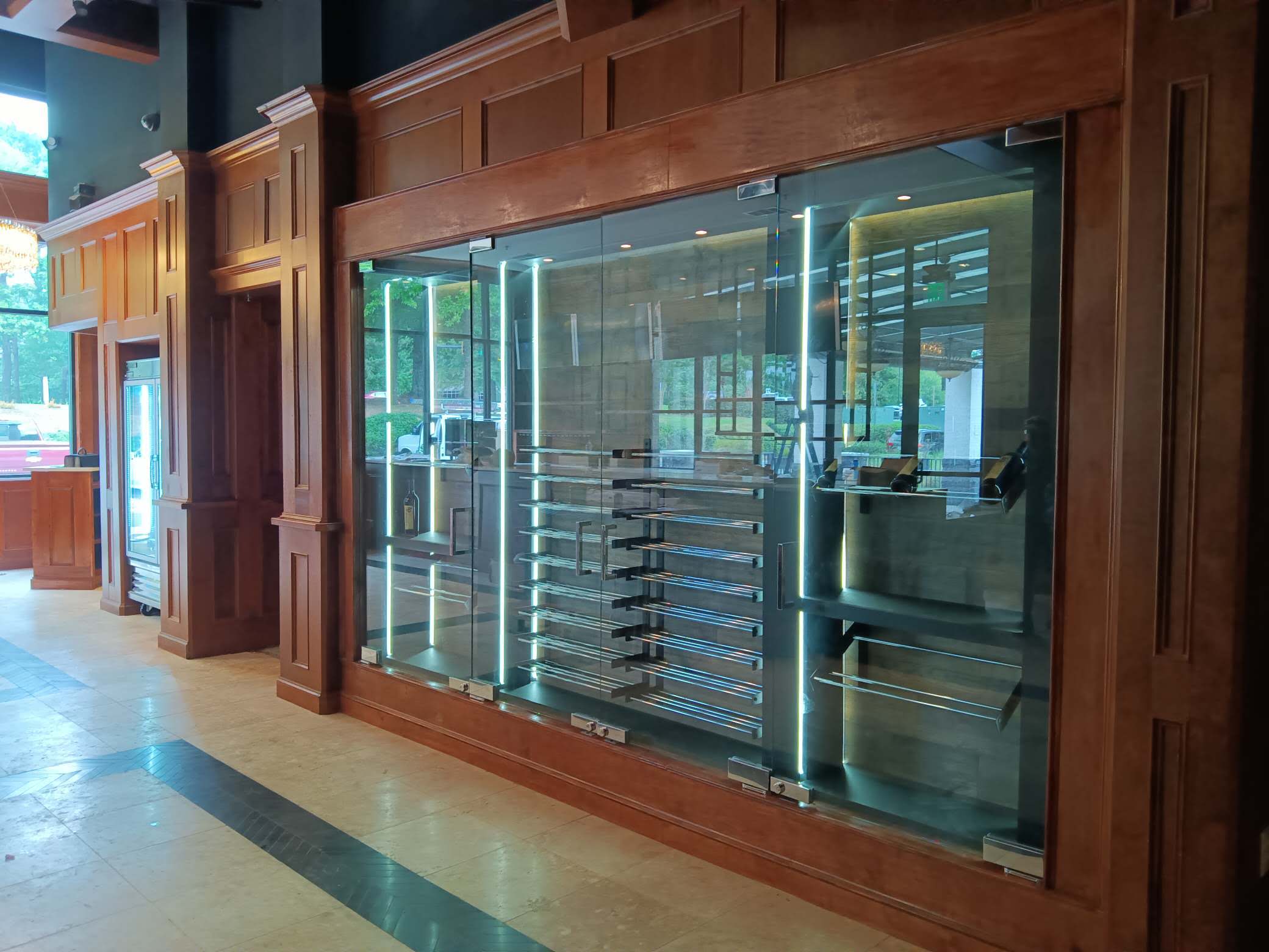 These wine doors for Luci's Kitchen in Alpharetta are a stunning feature to show off their wine selection for this new restaurant! 